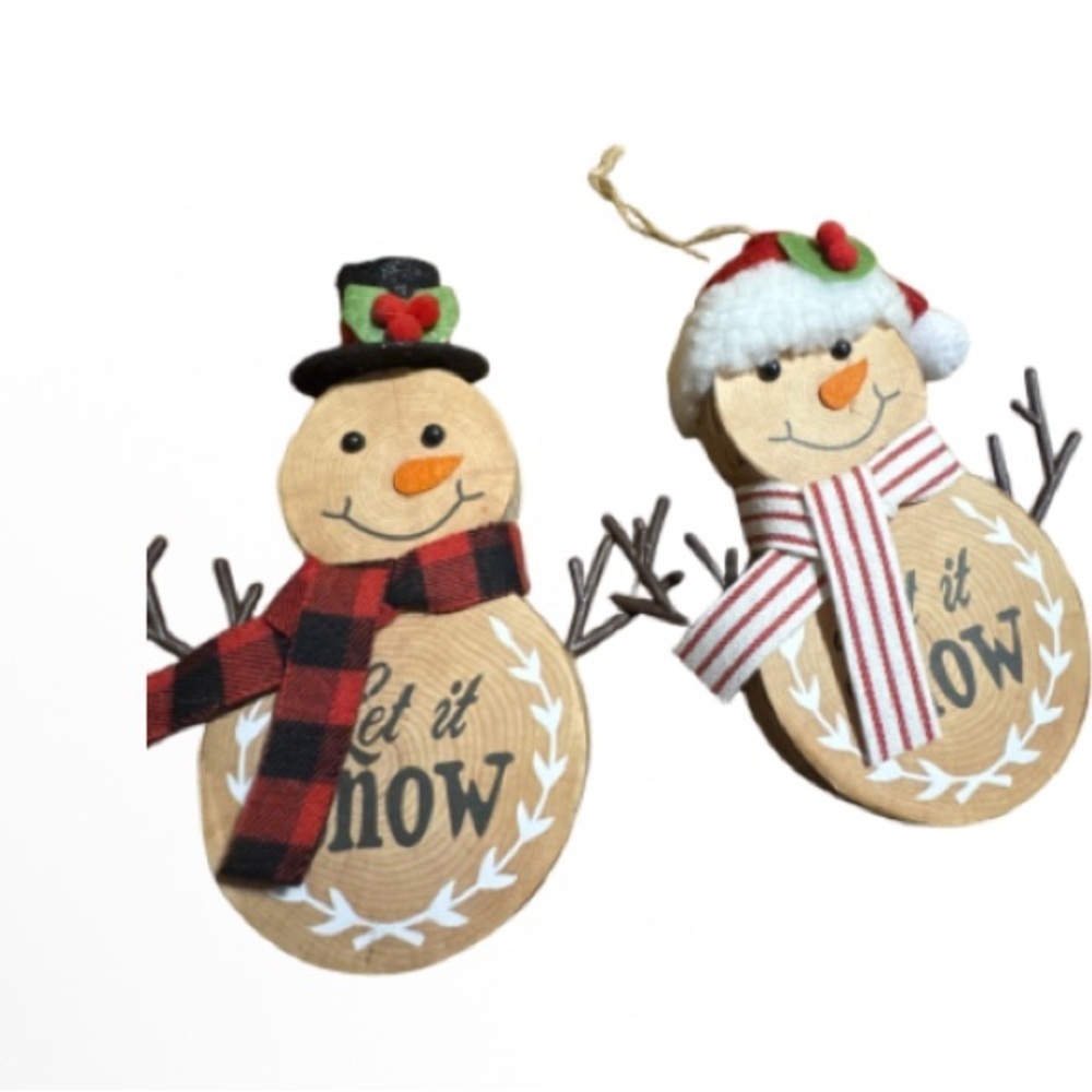Festive Snowman Holiday cork Ornaments - Brown and White
